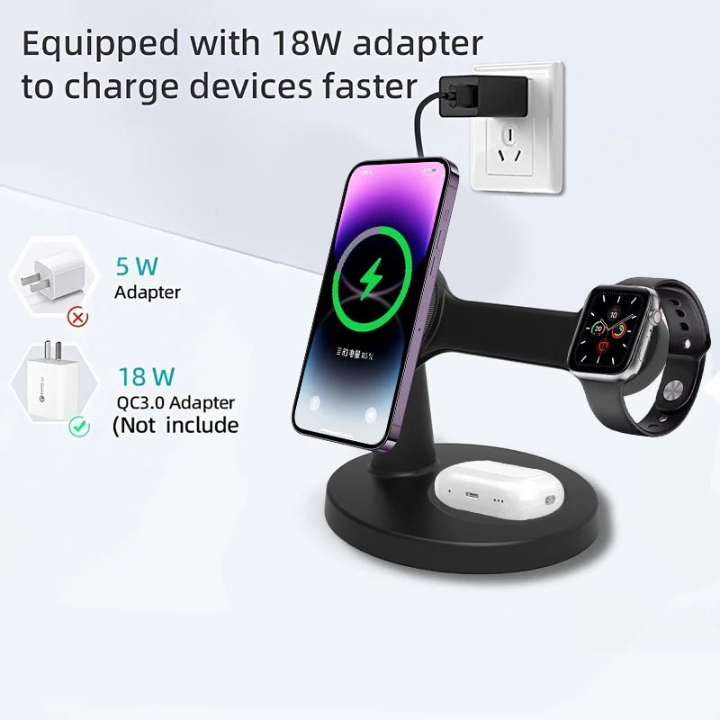 3 In 1 Magnetic Wireless Charger Stand For Magsafe iPhone 16 15 14 13 Pro Max Apple Watch 9 8 AirPods Pro Fast Charging Station - Total Finds Co LLC