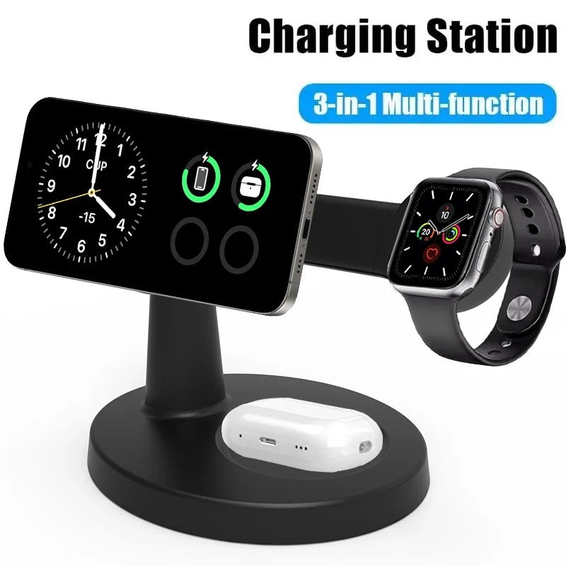 3 In 1 Magnetic Wireless Charger Stand For Magsafe iPhone 16 15 14 13 Pro Max Apple Watch 9 8 AirPods Pro Fast Charging Station - Total Finds Co LLC