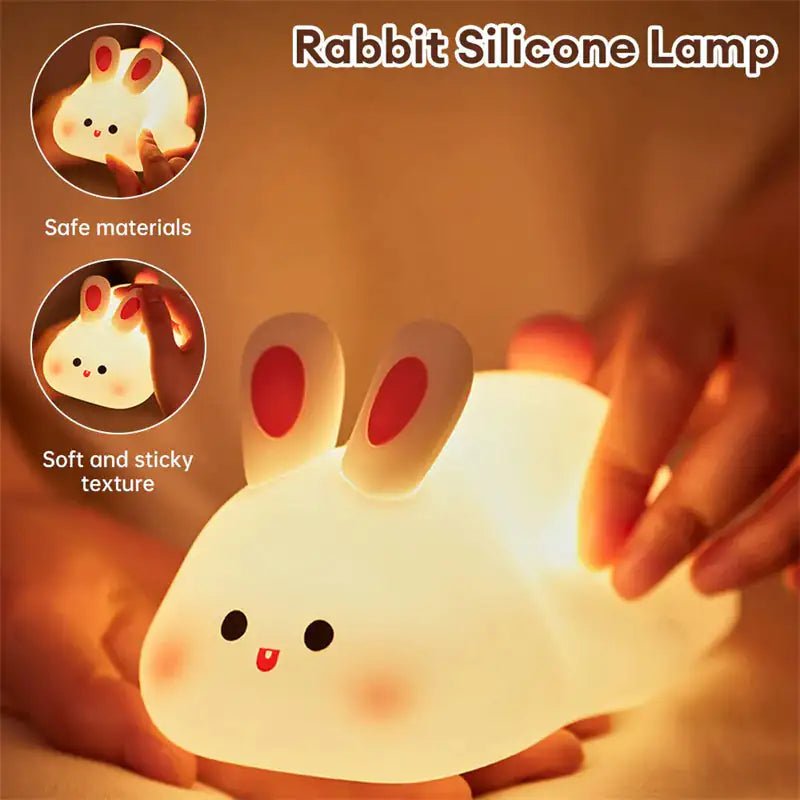 Cute LED Night Light Touch Sensor Cartoon Kid's Nightlights Big Face Rabbit Silicone Night Light Christmas Gift Bedside Lamp Home Decor - Total Finds Co LLC