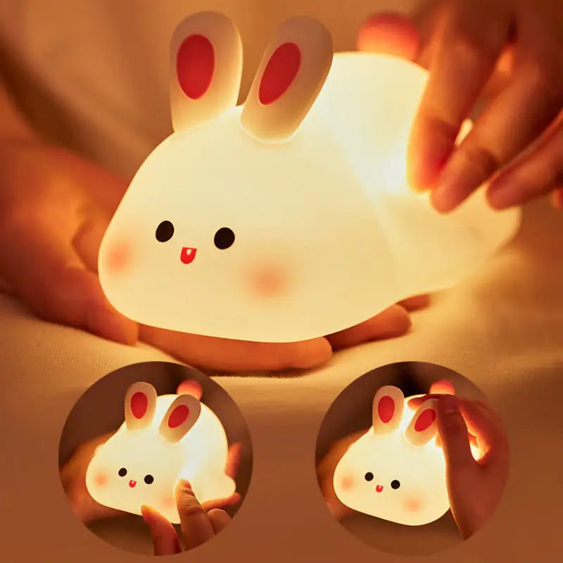Cute LED Night Light Touch Sensor Cartoon Kid's Nightlights Big Face Rabbit Silicone Night Light Christmas Gift Bedside Lamp Home Decor - Total Finds Co LLC