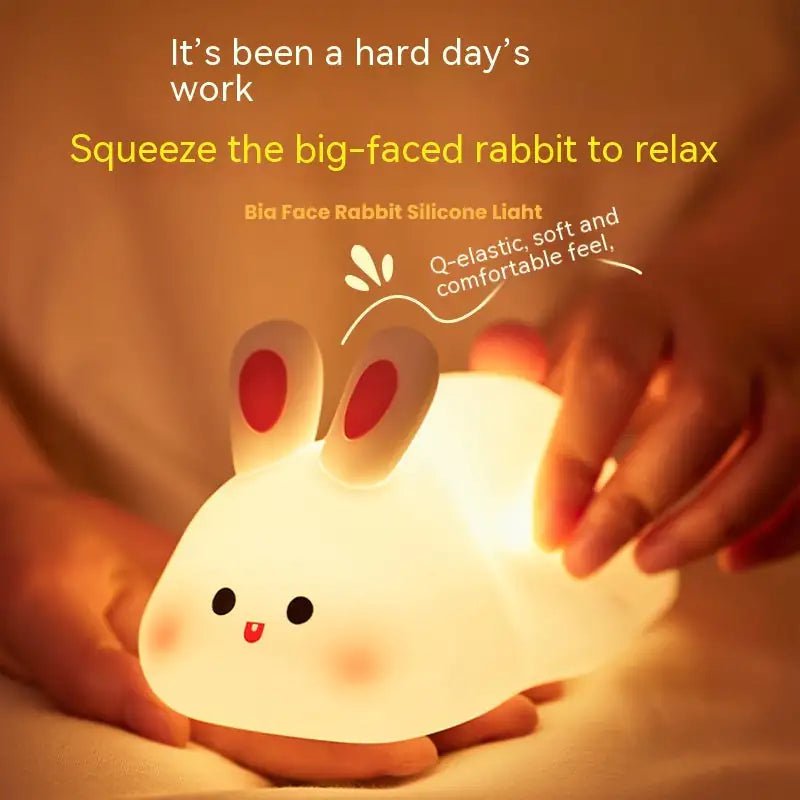 Cute LED Night Light Touch Sensor Cartoon Kid's Nightlights Big Face Rabbit Silicone Night Light Christmas Gift Bedside Lamp Home Decor - Total Finds Co LLC