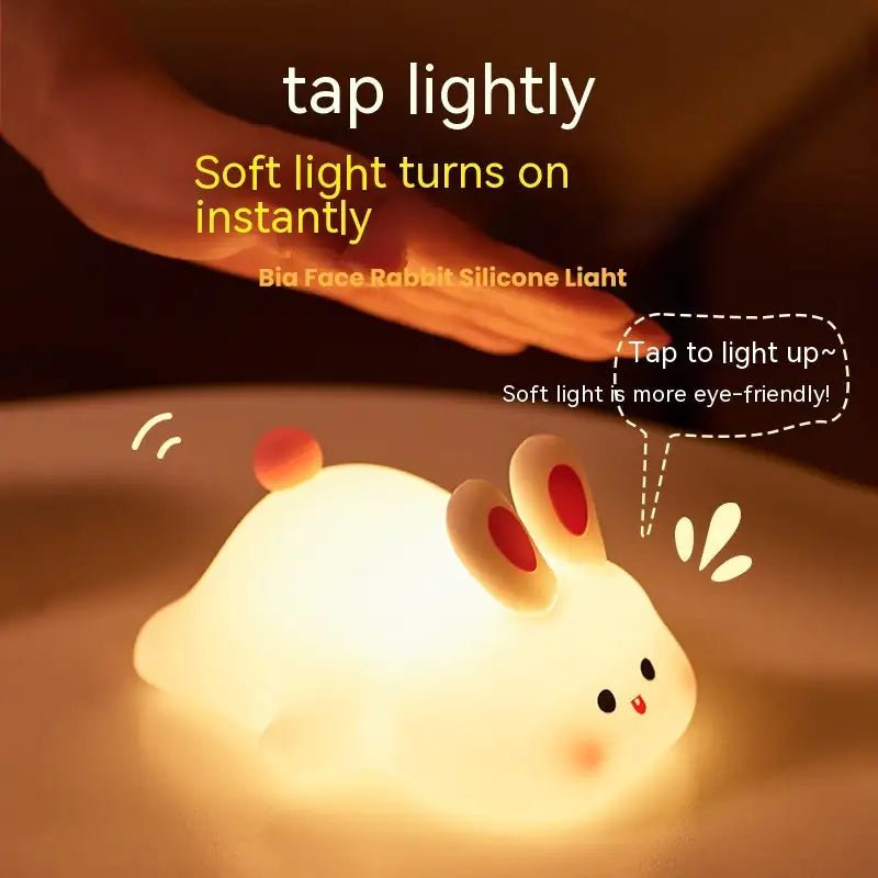 Cute LED Night Light Touch Sensor Cartoon Kid's Nightlights Big Face Rabbit Silicone Night Light Christmas Gift Bedside Lamp Home Decor - Total Finds Co LLC
